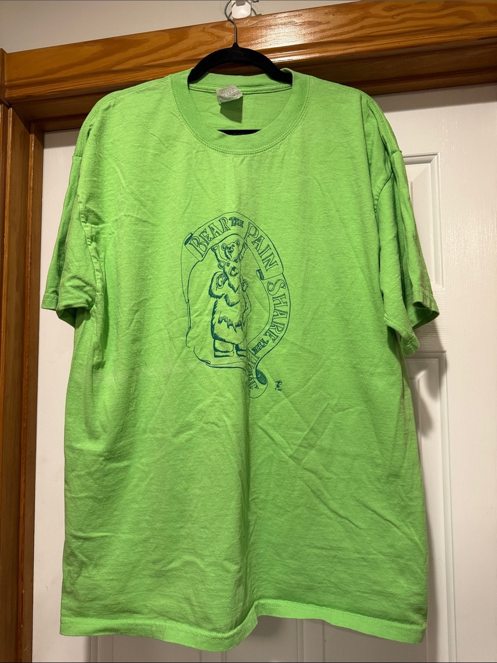Gildan Neon Green Short-Sleeve Tee with Blue Bear Artwork